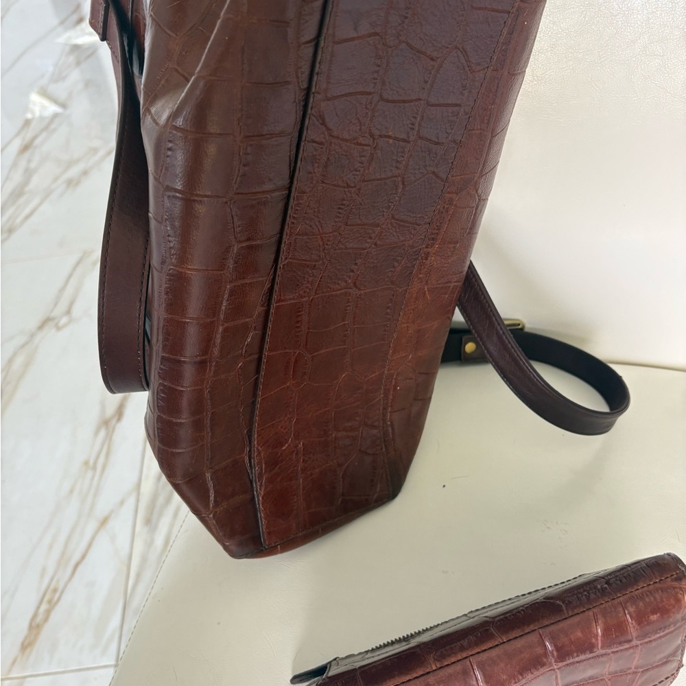 Gorgeous FOSSIL LARGE Brown Croc-Embossed Leather Tote & Wallet Combo ! - Picture 12 of 15